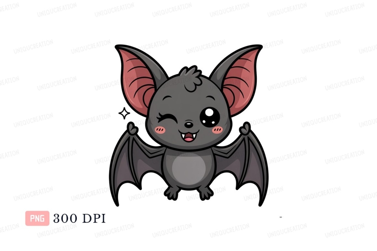 Cute gray bat winking cartoon animal
