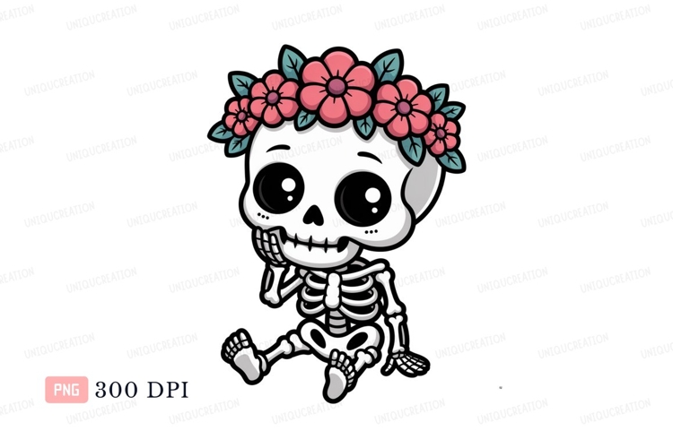 Cute skeleton with flower crown pink