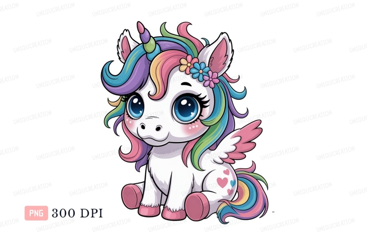 Cute unicorn with rainbow mane and wings image