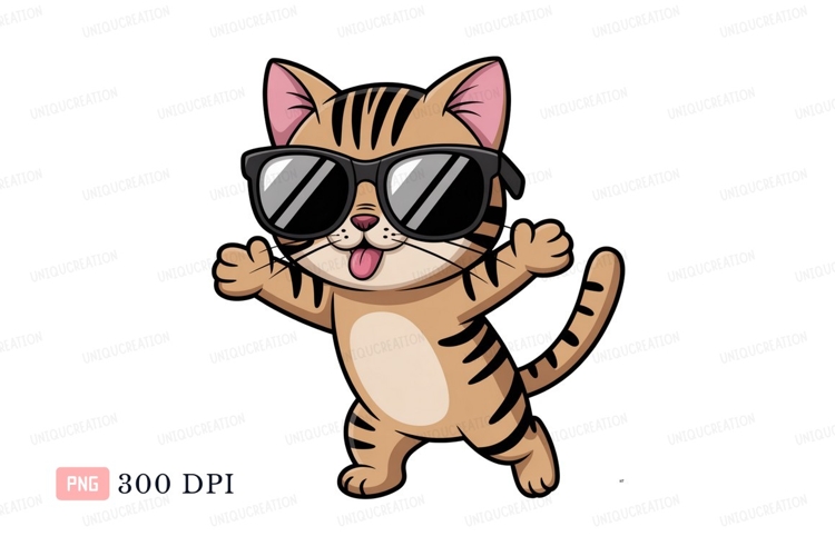 Cool cat dancing with tongue out sunglasses playful