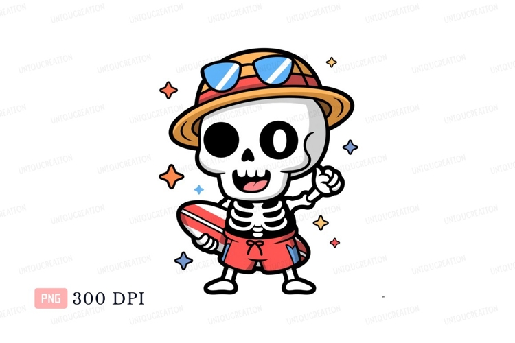 Cartoon character wearing straw hat sunglasses red shorts