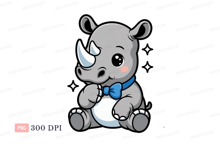 Cute cartoon rhino with blue bow tie animal gray
