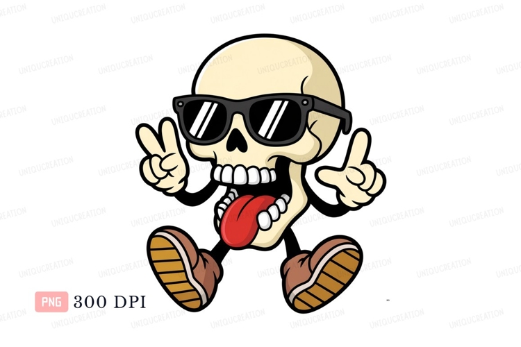 Cool skeleton wearing sunglasses sticking out tongue