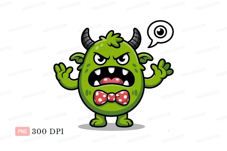 Green monster with horns and bow tie image