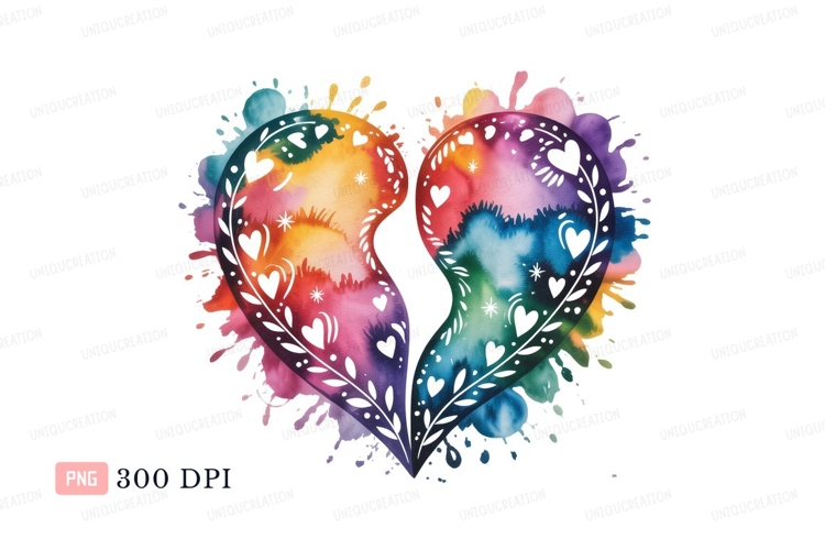 Rainbow heart broken watercolor colorful