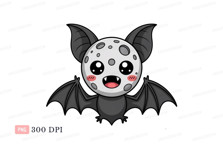 Cute moon bat with big eyes cartoon character