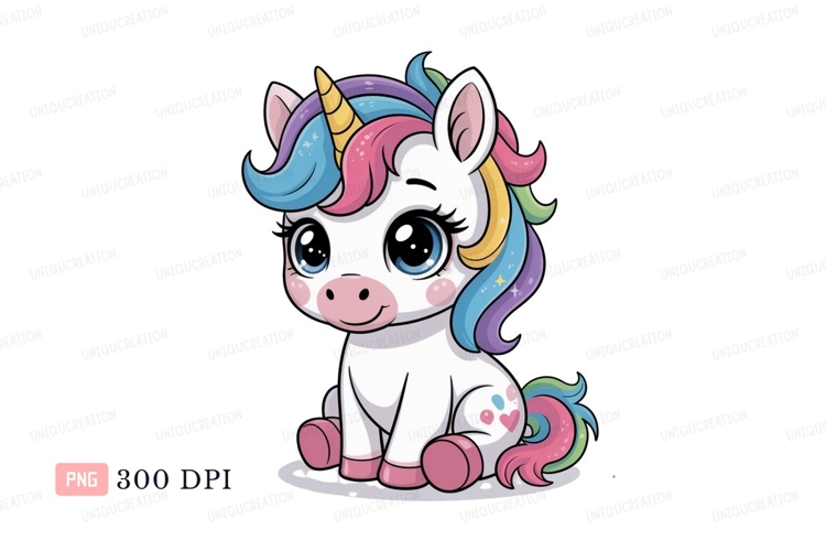 Cute unicorn with rainbow mane and tail image