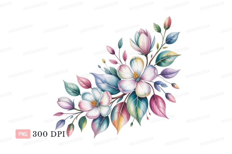Pastel floral branch corner design flowers leaves
