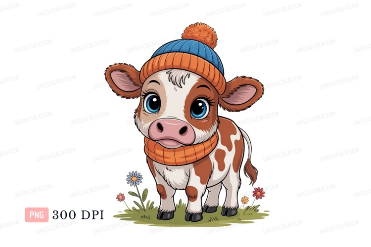 Adorable calf wearing winter accessories cute animal