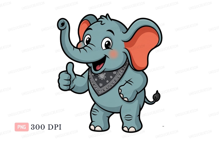 Blue elephant giving thumbs up grey orange