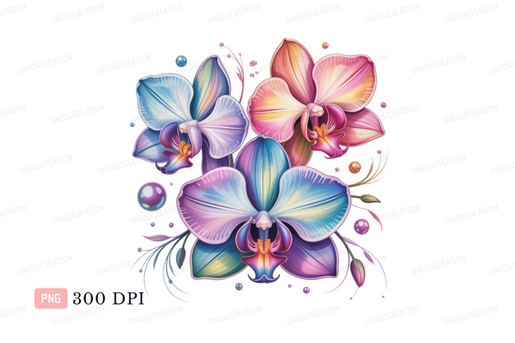 Rainbow orchids with pearls flowers pastel