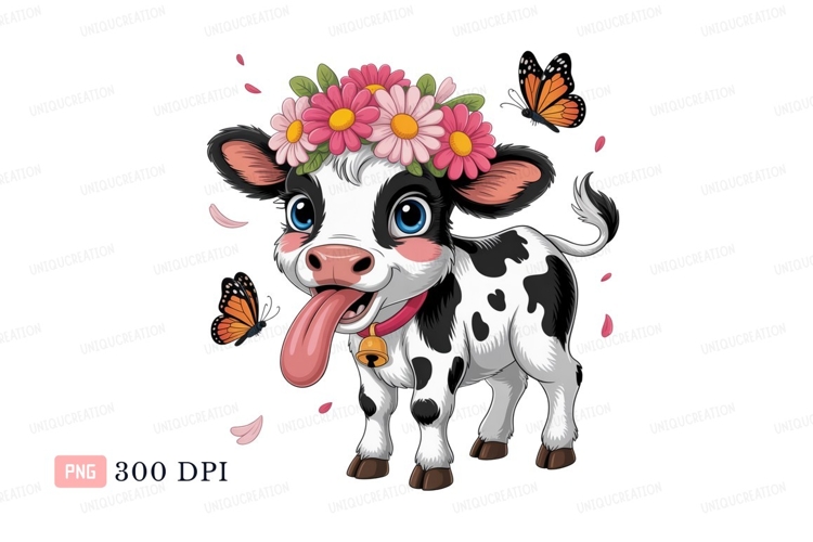 Cute cow wearing flower crown calf cartoon
