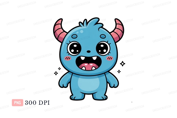 Blue monster with pink horns cute