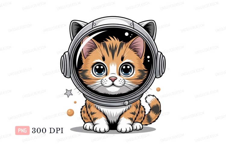Kitten astronaut exploring space helmet stars