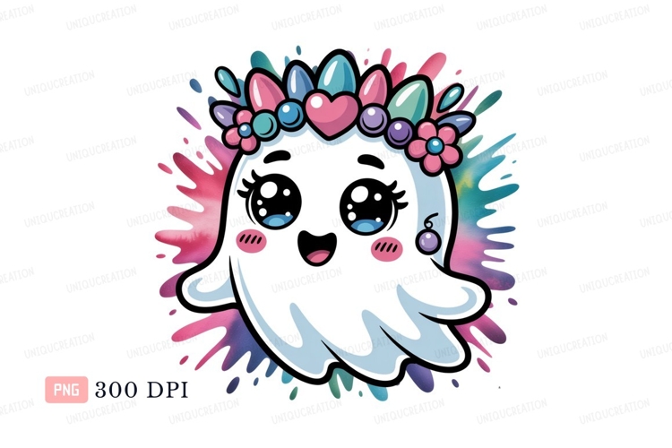 Cute ghost wearing flower crown character