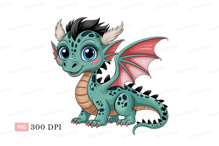 Cute teal dragon with pink wings image