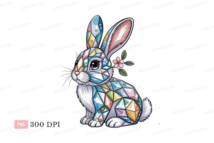 Geometric Cute Rabbit Geometric bunny with flower rabbit colorful