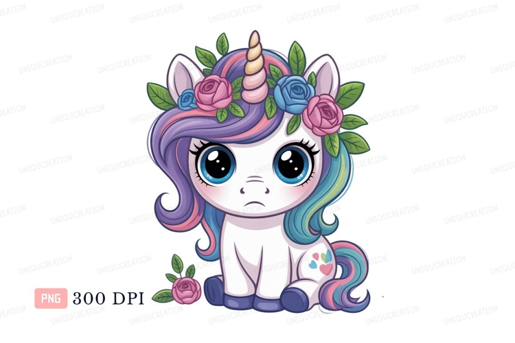 Cute unicorn with flowers fantasy animal
