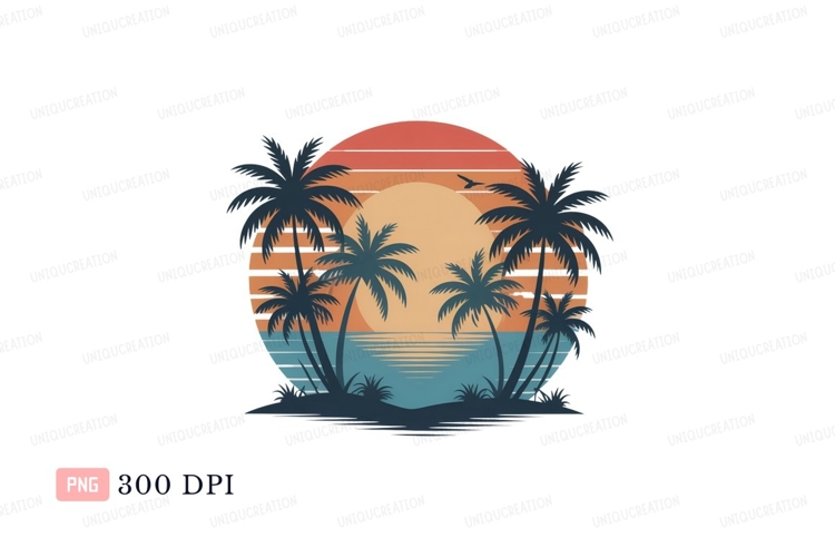 Tropical sunset palm trees ocean view image