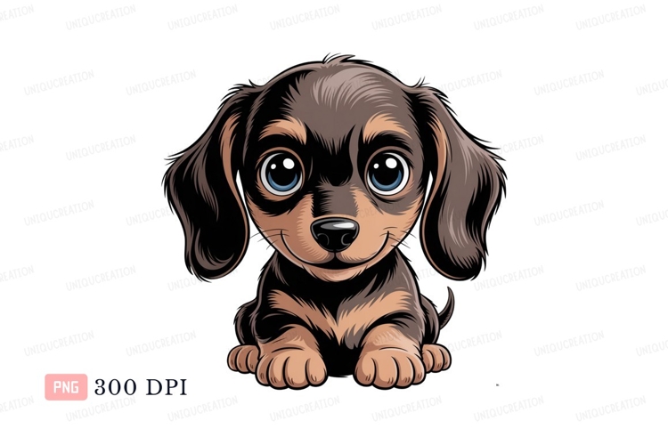 Adorable brown dachshund puppy with big blue eyes canine