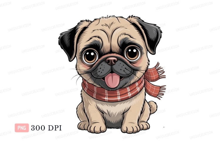Cute pug wearing scarf animal