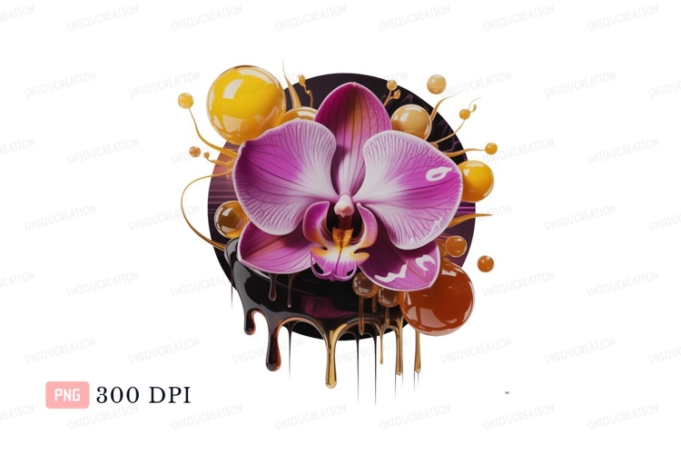 Pink orchid dripping liquid purple yellow