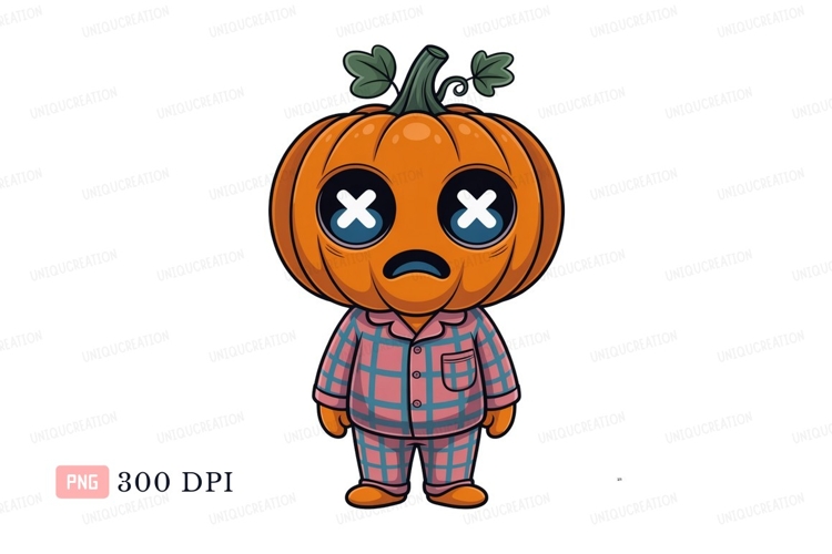 Sad pumpkin character pajamas halloween