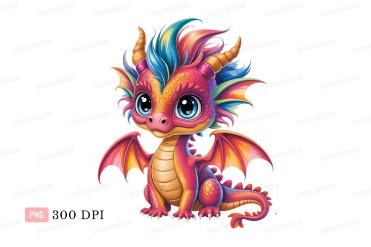 Colorful fantasy creature with large eyes dragon cute