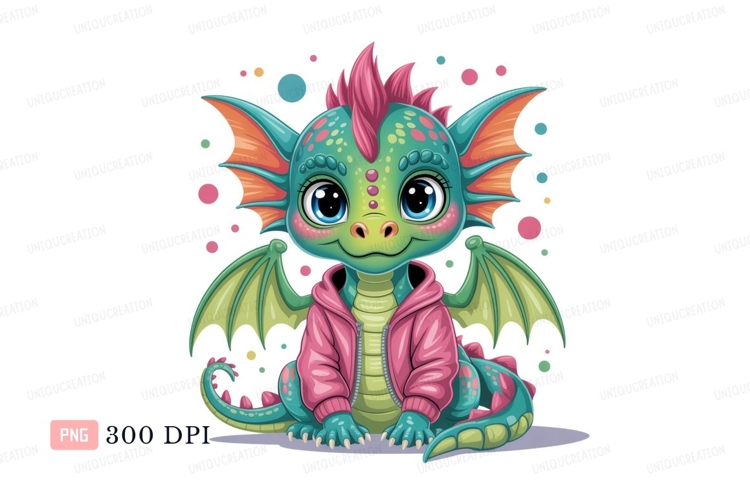 Cute dragon wearing pink hoodie fantasy mythical