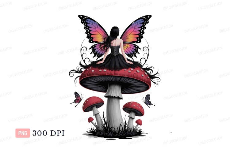 Fairy sitting on mushroom with butterflies butterfly