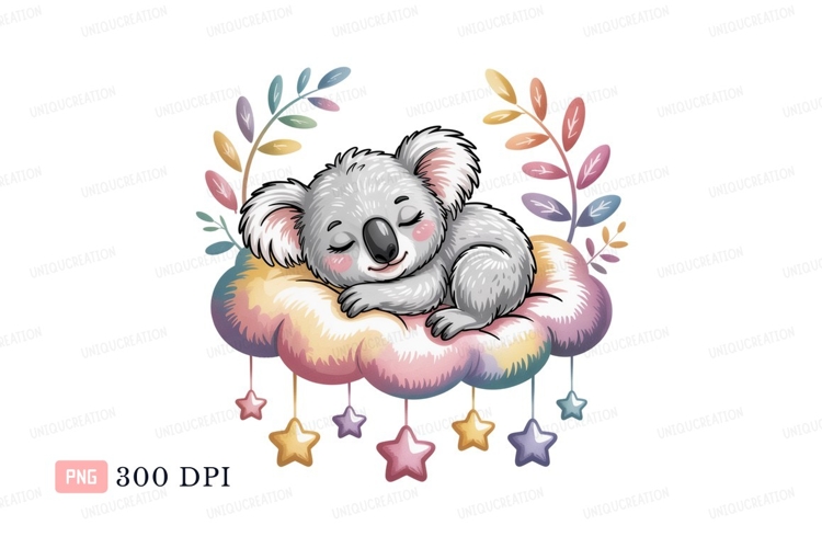 Sleeping koala on pastel cloud with stars image