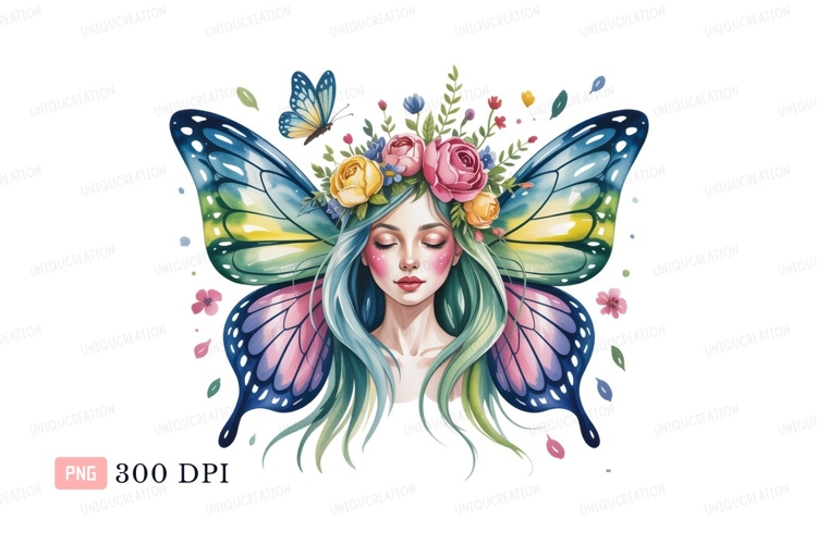 Fairy woman floral crown butterfly wings girl