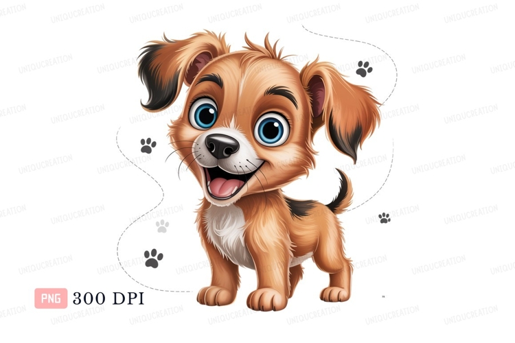 Happy brown puppy with blue eyes canine cartoon