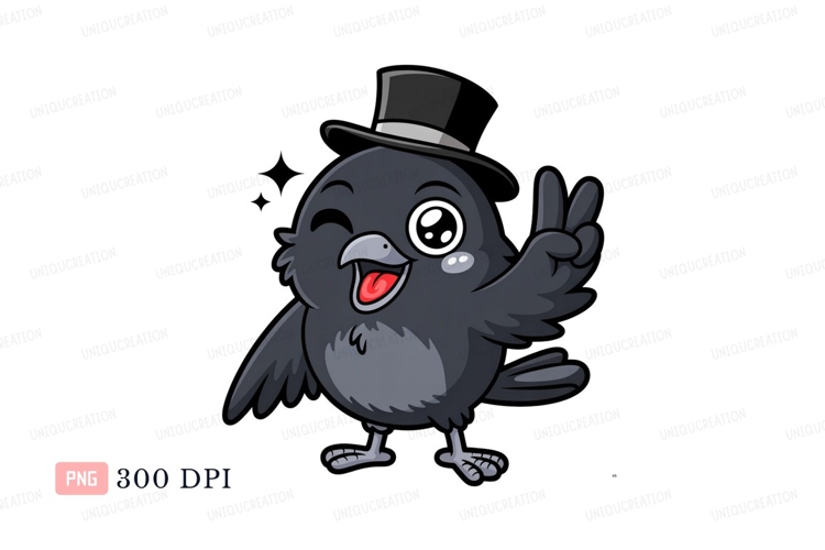 Cute bird wearing hat making peace sign cartoon