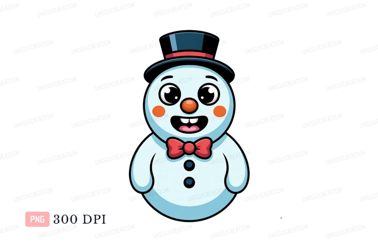 Cheerful snowman with top hat and bow tie cartoon winter