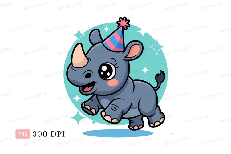 Cute rhino wearing party hat animal