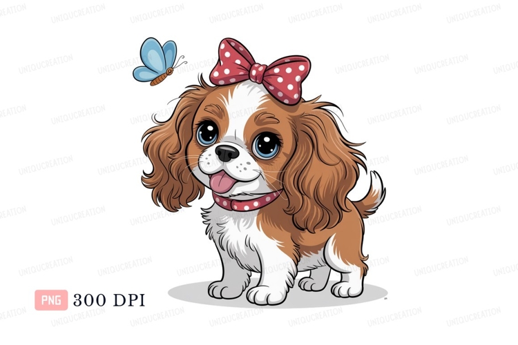 Adorable puppy with bow and butterfly canine animal