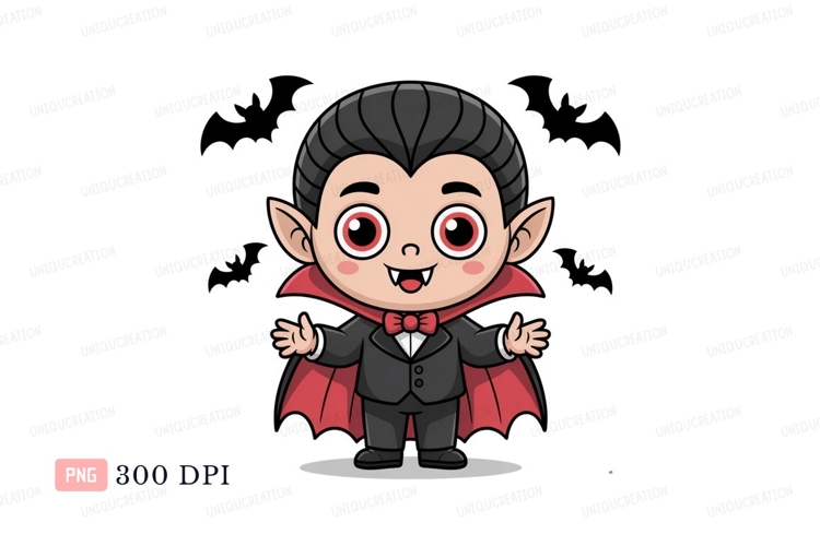 Cute vampire character with red eyes and bow tie cartoon example image 1