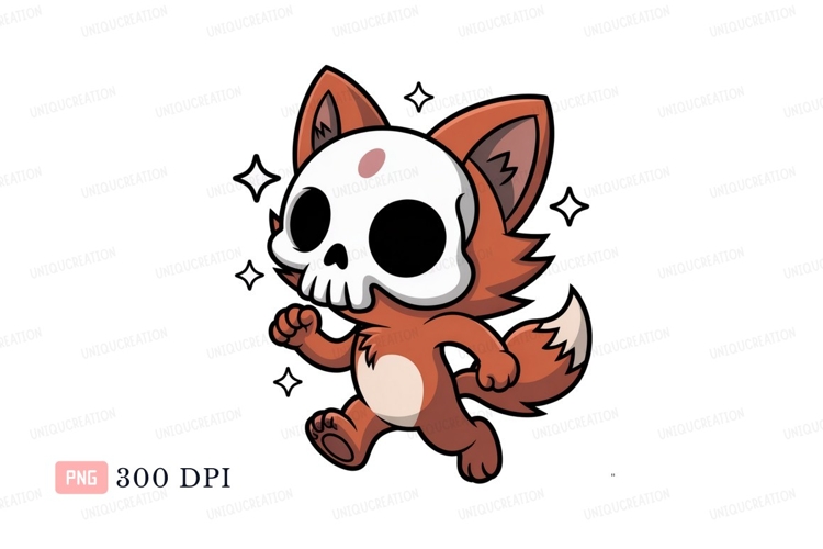 Orange fox skull creature running white black example image 1