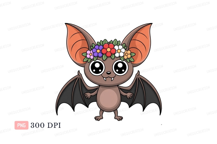Cute bat wearing flower crown animal example image 1