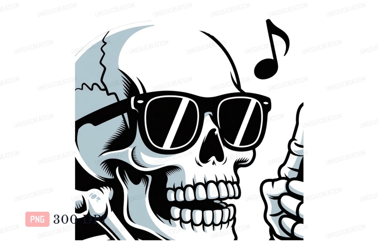 Skeleton wearing sunglasses listening to music skull example image 1