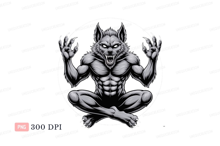 Muscular werewolf meditating with claws creature monster example image 1