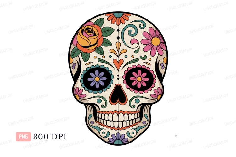 Decorated skull with floral patterns flowers decorative