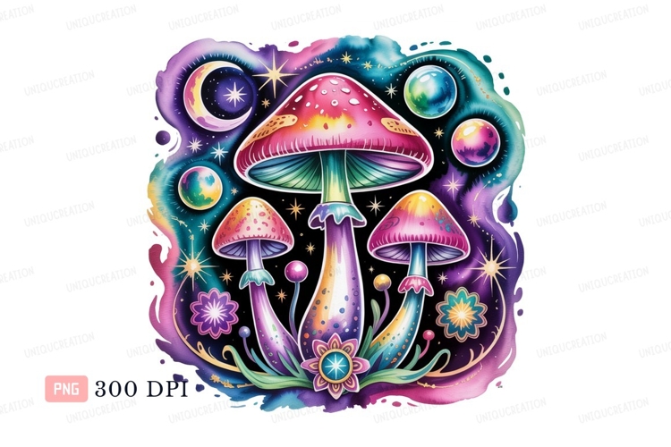 Psychedelic mushrooms celestial fantasy cosmic