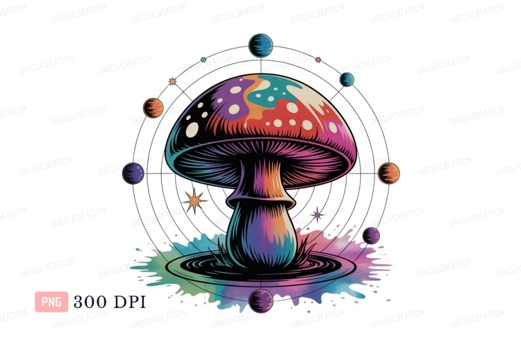 Psychedelic mushroom cosmic planets stars