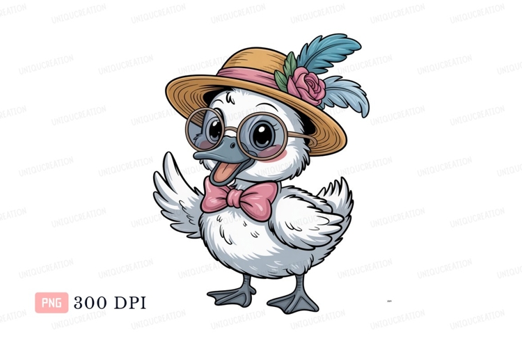 Adorable duckling wearing hat and bow tie bird white