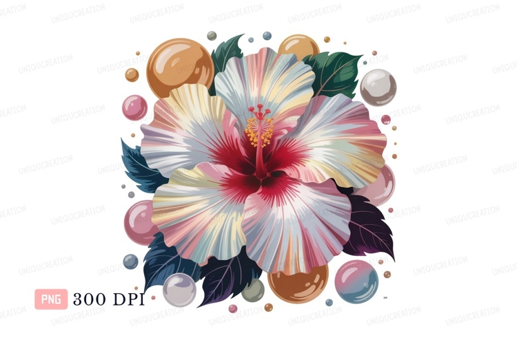 Hibiscus flower with colorful pearls tropical bloom
