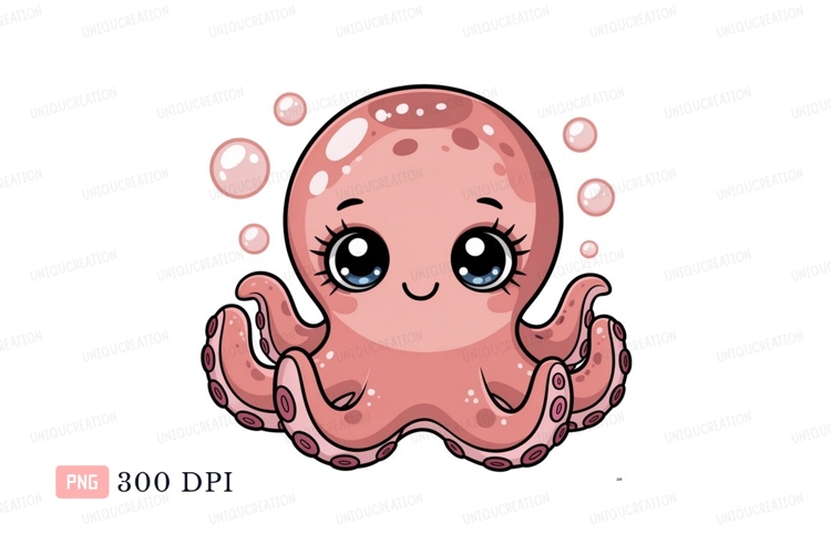 Cute pink octopus with bubbles cartoon