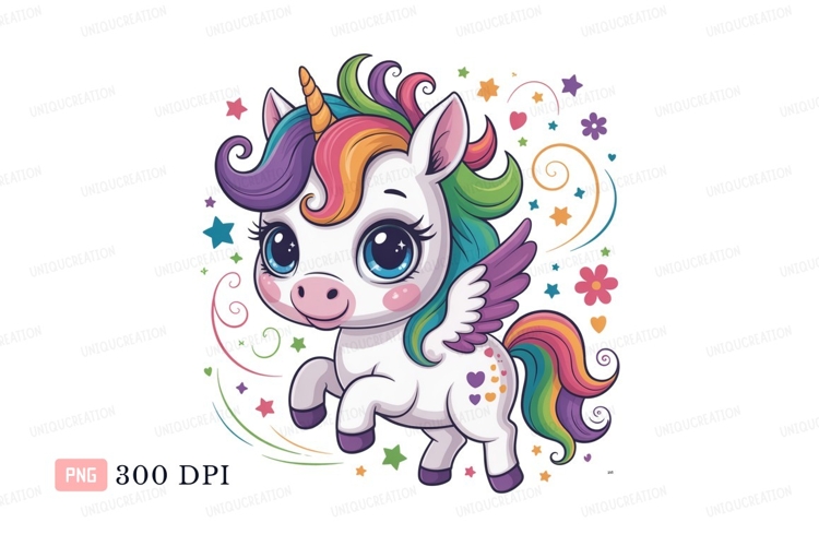 Cute unicorn with rainbow mane and wings image