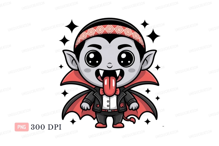 Cute vampire character with tongue out cartoon halloween